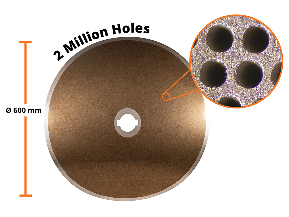 Example of laser drilled filter for plastic recyling industry