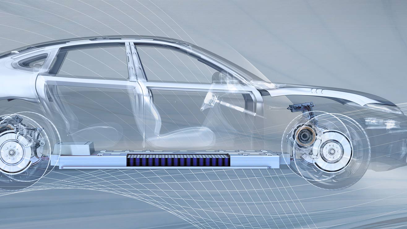 An electric vehicle with a laser welded battery visible